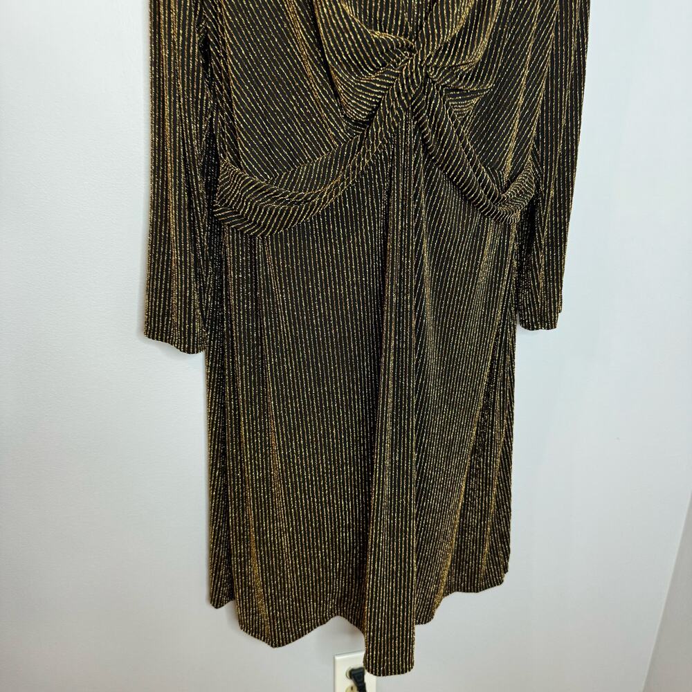 Michael Kors Gold Metallic Twist Front Bodycon Dress Long Sleeve Stretch 3X - Picture 8 of 13